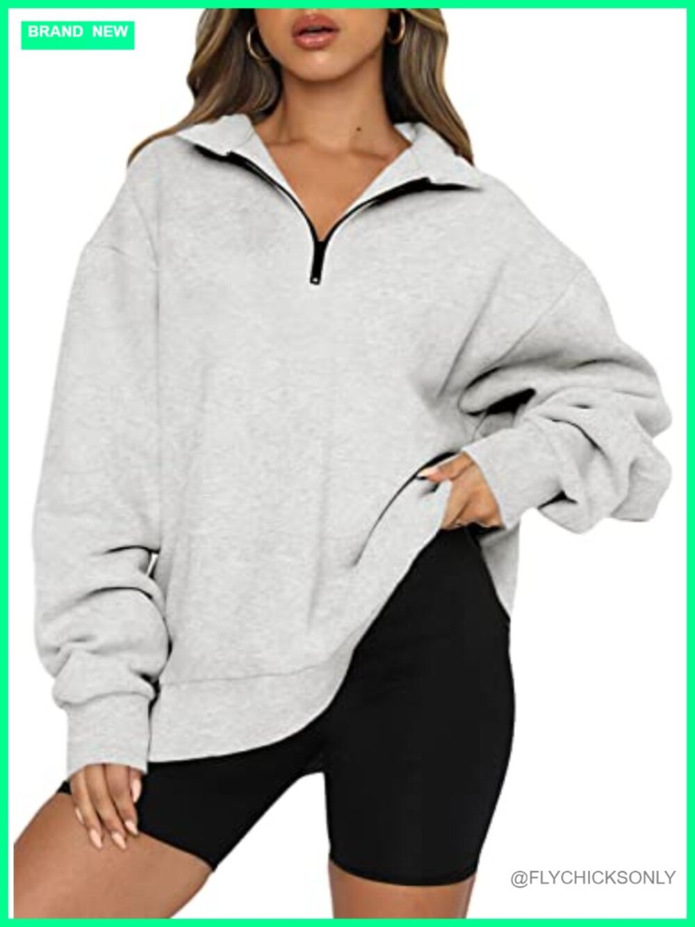 Women Oversized Fleece Quarter Zip Pullover Sweatshirt Kangaroo Pocket